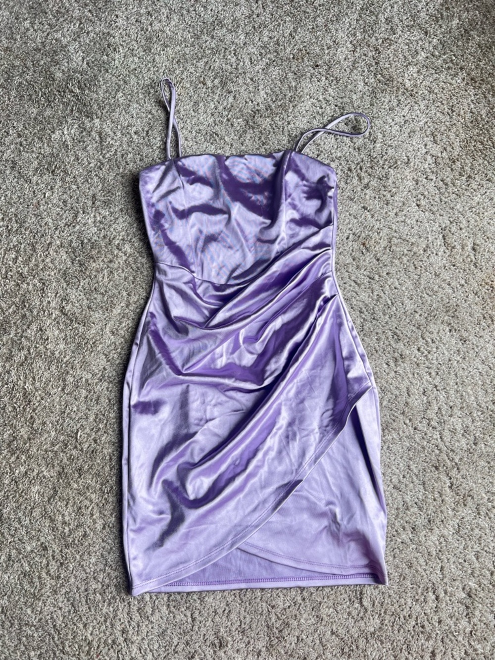 Windsor Lilac Satin Draped Spaghetti Strap Mini Dress. Size Xs